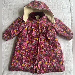 Isabel Garretón Floral Coat with Sherpa Lining & Hood – Size 3T Velvet Collar